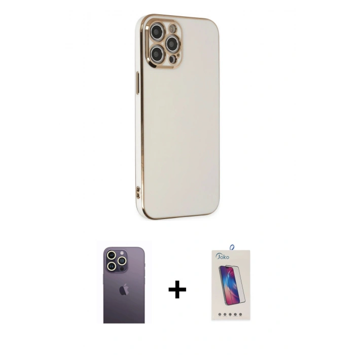 MARSİLYAN™- iPhone 12 Pro Max Kılıf Yankı Serisi - Siyah Joko 5D Cam + Neon Fosforlu Kamera Lens - BZ