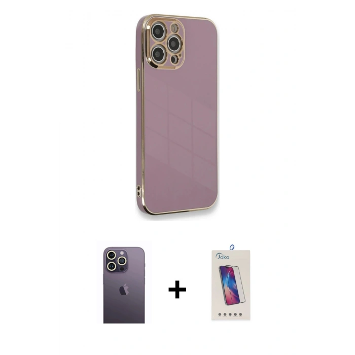 MARSİLYAN™- iPhone 12 Pro Max Kılıf Yankı Serisi - Siyah Joko 5D Cam + Neon Fosforlu Kamera Lens - BZ