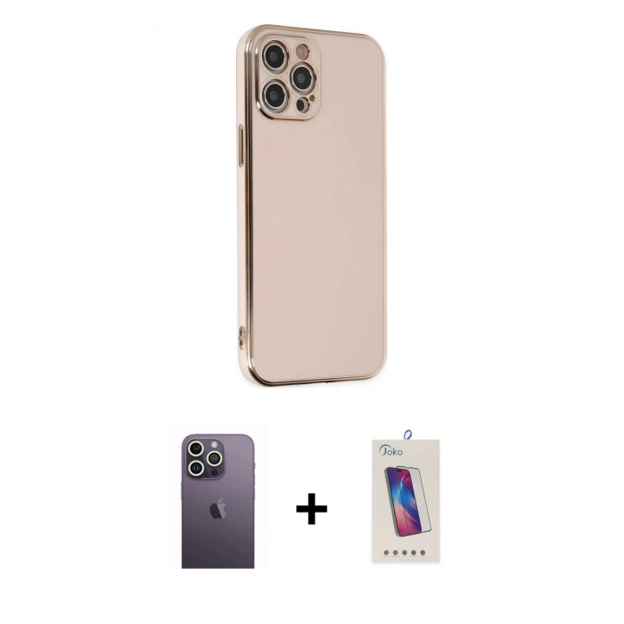 MARSİLYAN™- iPhone 12 Pro Max Kılıf Yankı Serisi - Siyah Joko 5D Cam + Neon Fosforlu Kamera Lens - BZ