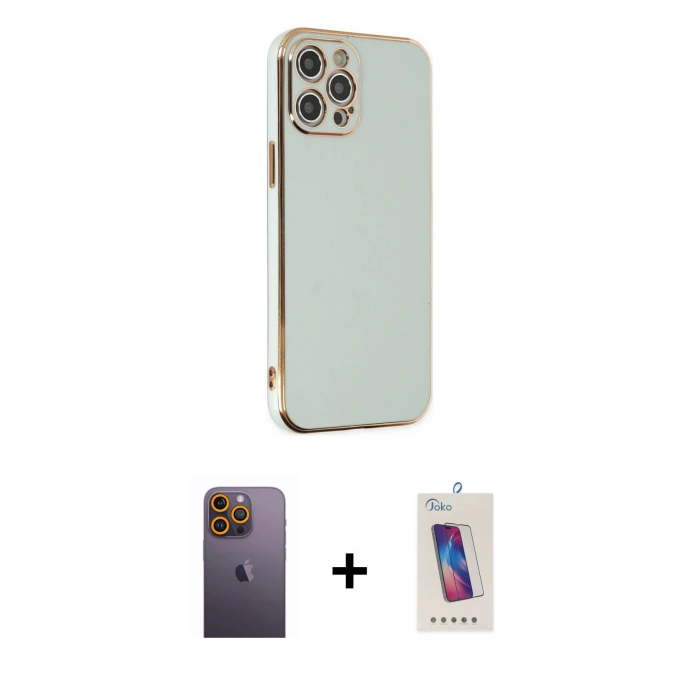 MARSİLYAN™- iPhone 12 Pro Max Kılıf Yankı Serisi - Siyah Joko 5D Cam + Neon Fosforlu Kamera Lens - SI