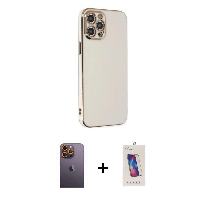 MARSİLYAN™- iPhone 12 Pro Max Kılıf Yankı Serisi - Siyah Joko 5D Cam + Neon Fosforlu Kamera Lens - SI