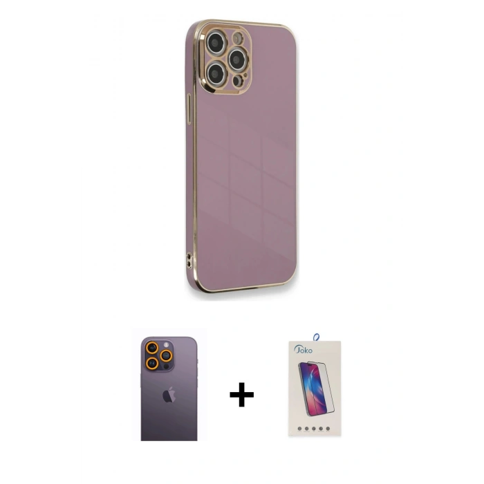 MARSİLYAN™- iPhone 12 Pro Max Kılıf Yankı Serisi - Siyah Joko 5D Cam + Neon Fosforlu Kamera Lens - SI