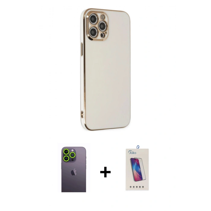 MARSİLYAN™- iPhone 12 Pro Max Kılıf Yankı Serisi - Siyah Joko 5D Cam + Neon Fosforlu Kamera Lens - YL