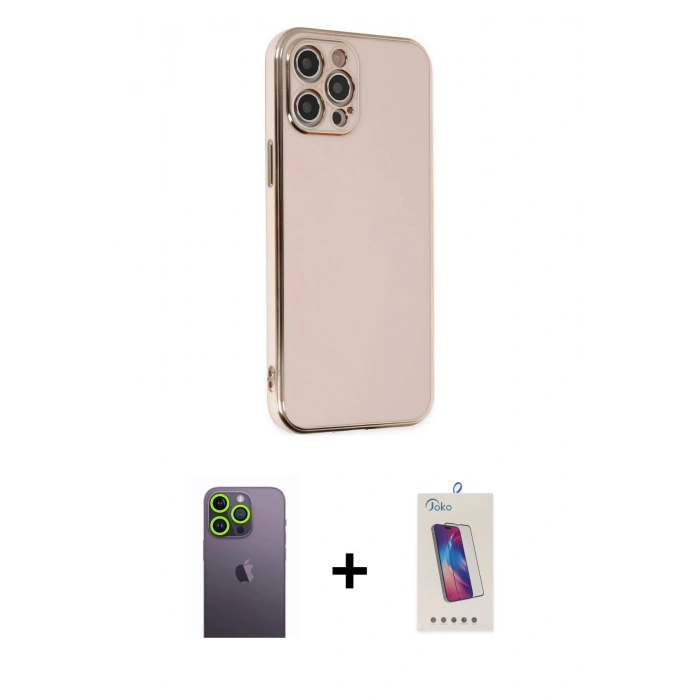 MARSİLYAN™- iPhone 12 Pro Max Kılıf Yankı Serisi - Siyah Joko 5D Cam + Neon Fosforlu Kamera Lens - YL