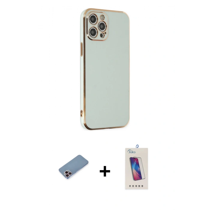 MARSİLYAN™- iPhone 12 Pro Max Kılıf Yankı Serisi - Siyah Joko 5D Cam + Shine Kamera Lens Koruma Cam - PE
