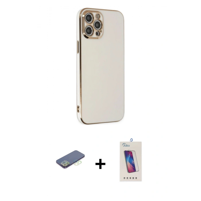 MARSİLYAN™- iPhone 12 Pro Max Kılıf Yankı Serisi - Siyah Joko 5D Cam + Renkli Kamera Lens Koruma Cam - YL