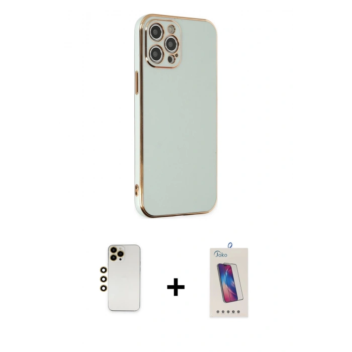 MARSİLYAN™- iPhone 12 Pro Max Kılıf Yankı Serisi - Siyah Joko 5D Cam + Shine Kamera Lens - GD