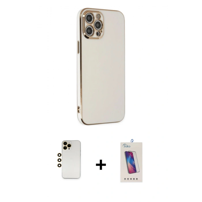 MARSİLYAN™- iPhone 12 Pro Max Kılıf Yankı Serisi - Siyah Joko 5D Cam + Shine Kamera Lens - GD