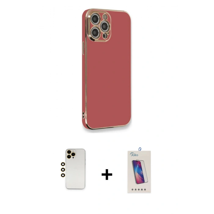 MARSİLYAN™- iPhone 12 Pro Max Kılıf Yankı Serisi - Siyah Joko 5D Cam + Shine Kamera Lens - GD