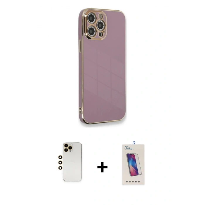 MARSİLYAN™- iPhone 12 Pro Max Kılıf Yankı Serisi - Siyah Joko 5D Cam + Shine Kamera Lens - GD
