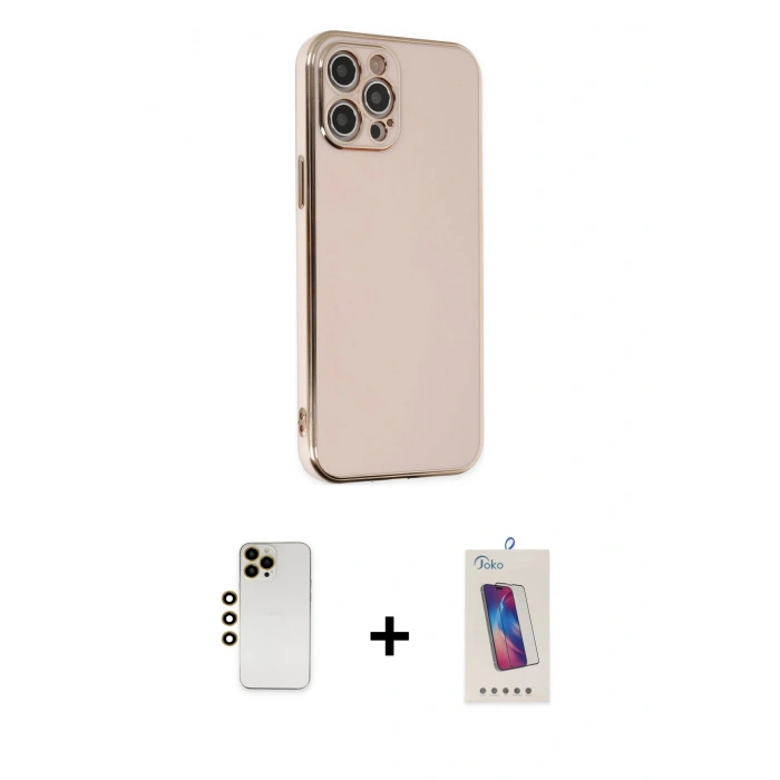 MARSİLYAN™- iPhone 12 Pro Max Kılıf Yankı Serisi - Siyah Joko 5D Cam + Shine Kamera Lens - GD