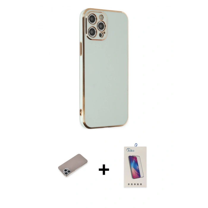 MARSİLYAN™- iPhone 12 Pro Max Kılıf Yankı Serisi - Siyah Joko 5D Cam + Shine Kamera Lens Koruma Cam - SABE