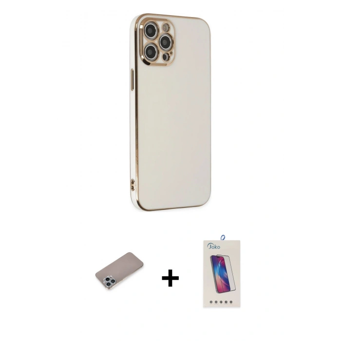MARSİLYAN™- iPhone 12 Pro Max Kılıf Yankı Serisi - Siyah Joko 5D Cam + Shine Kamera Lens Koruma Cam - SABE