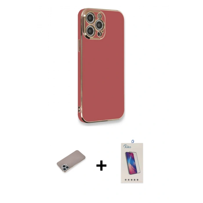 MARSİLYAN™- iPhone 12 Pro Max Kılıf Yankı Serisi - Siyah Joko 5D Cam + Shine Kamera Lens Koruma Cam - SABE