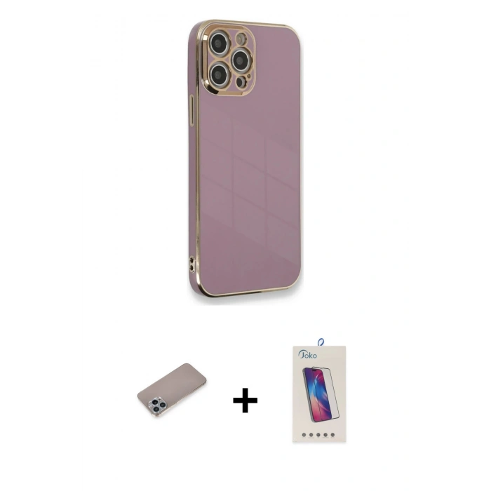 MARSİLYAN™- iPhone 12 Pro Max Kılıf Yankı Serisi - Siyah Joko 5D Cam + Shine Kamera Lens Koruma Cam - SABE
