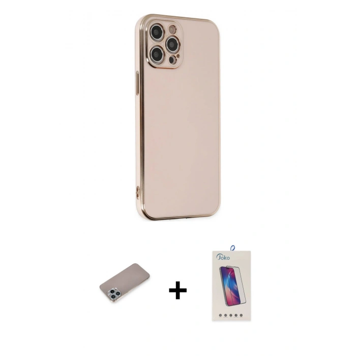 MARSİLYAN™- iPhone 12 Pro Max Kılıf Yankı Serisi - Siyah Joko 5D Cam + Shine Kamera Lens Koruma Cam - SABE