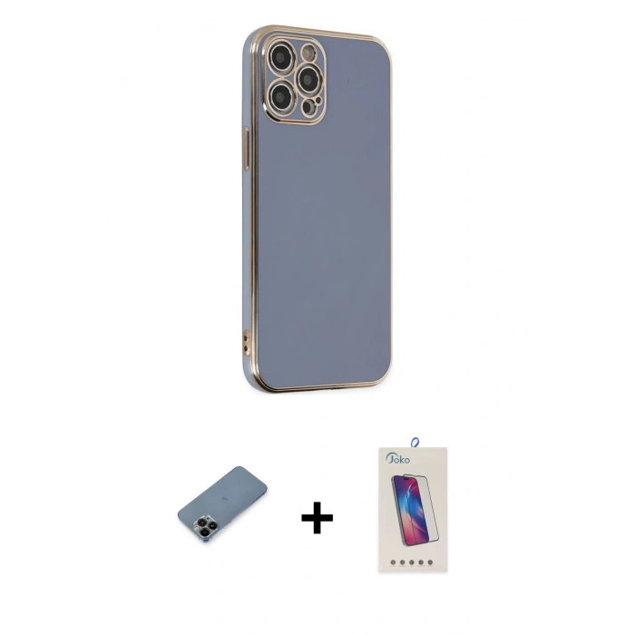 MARSİLYAN™- iPhone 12 Pro Max Kılıf Yankı Serisi - Siyah Joko 5D Cam + Shine Kamera Lens Koruma Cam - SH