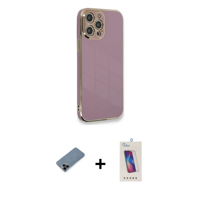 MARSİLYAN™- iPhone 12 Pro Max Kılıf Yankı Serisi - Siyah Joko 5D Cam + Shine Kamera Lens Koruma Cam - SH