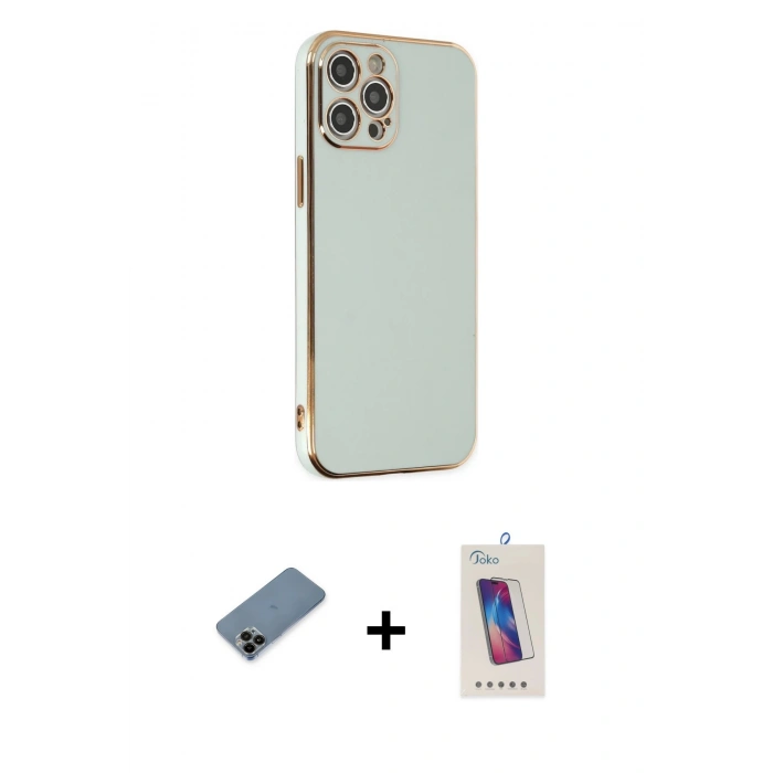 MARSİLYAN™- iPhone 12 Pro Max Kılıf Yankı Serisi - Siyah Joko 5D Cam + Shine Kamera Lens Koruma Cam - SH