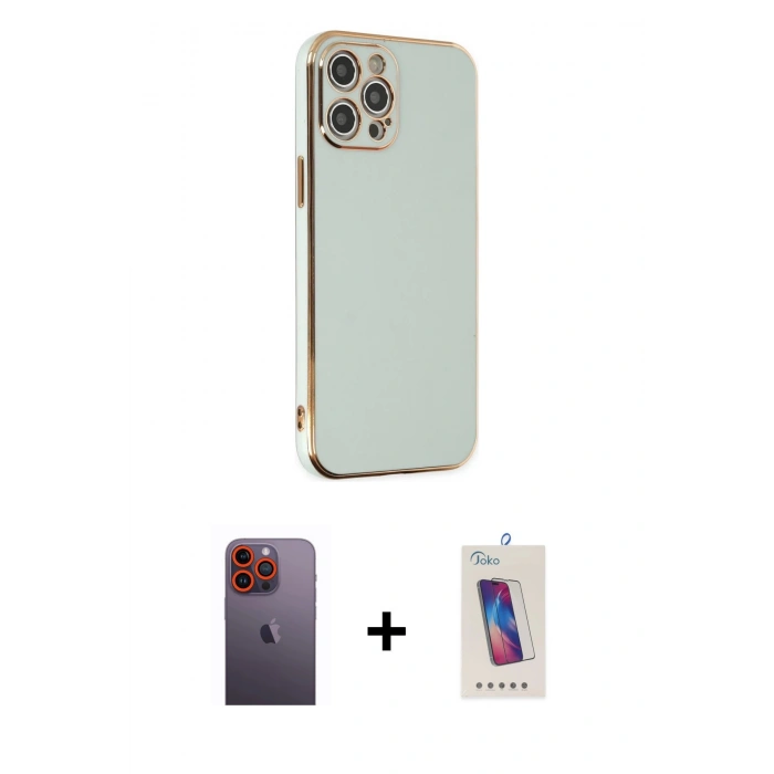 MARSİLYAN™- iPhone 12 Pro Max Kılıf Yankı Serisi - Siyah Joko 5D Cam + Neon Fosforlu Kamera Lens - TU
