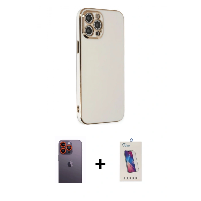 MARSİLYAN™- iPhone 12 Pro Max Kılıf Yankı Serisi - Siyah Joko 5D Cam + Neon Fosforlu Kamera Lens - TU