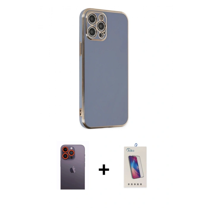 MARSİLYAN™- iPhone 12 Pro Max Kılıf Yankı Serisi - Siyah Joko 5D Cam + Neon Fosforlu Kamera Lens - TU