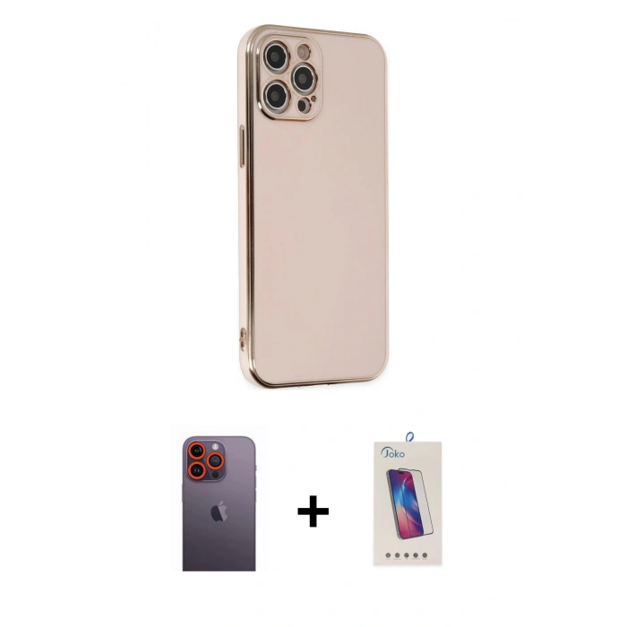 MARSİLYAN™- iPhone 12 Pro Max Kılıf Yankı Serisi - Siyah Joko 5D Cam + Neon Fosforlu Kamera Lens - TU