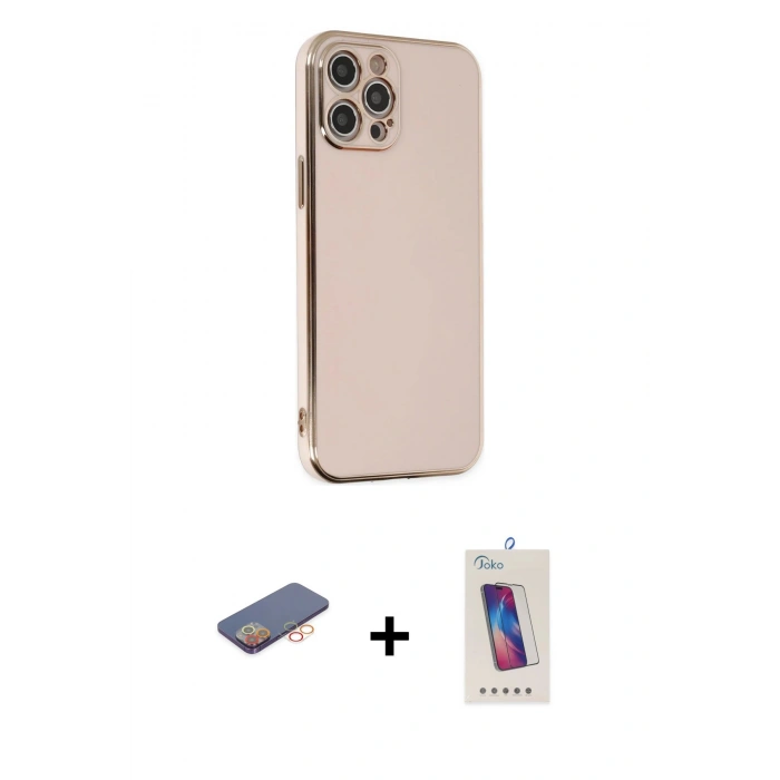 MARSİLYAN™- iPhone 12 Pro Max Kılıf Yankı Serisi - Siyah Joko 5D Cam + Renkli Kamera Lens Koruma Cam - TU
