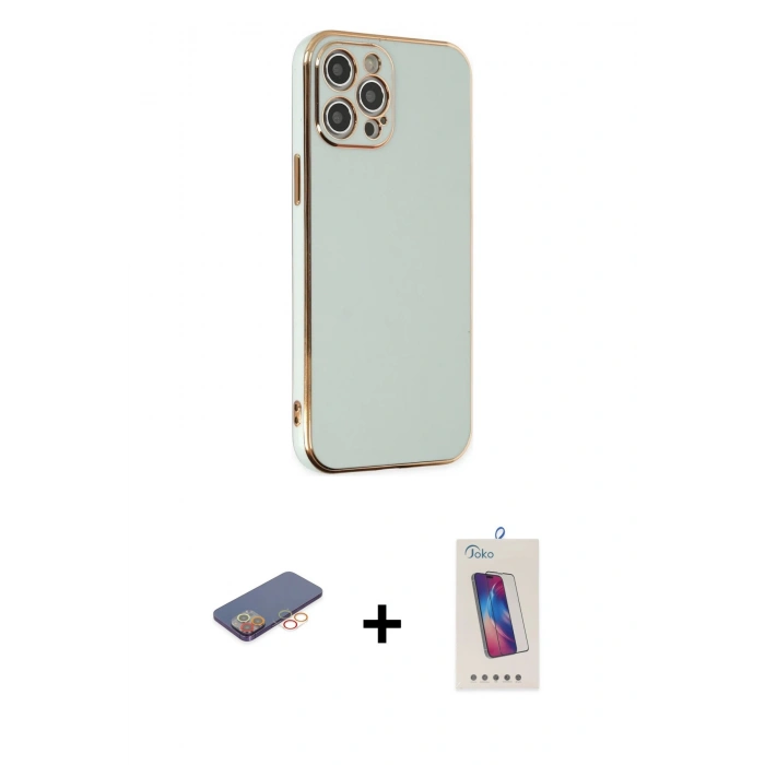 MARSİLYAN™- iPhone 12 Pro Max Kılıf Yankı Serisi - Siyah Joko 5D Cam + Renkli Kamera Lens Koruma Cam - TU