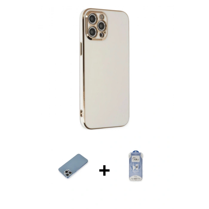 MARSİLYAN™- iPhone 12 Pro Max Kılıf Yankı Serisi - Siyah Joko Magic 5D Cam + Shine Kamera Lens Koruma Cam - GI