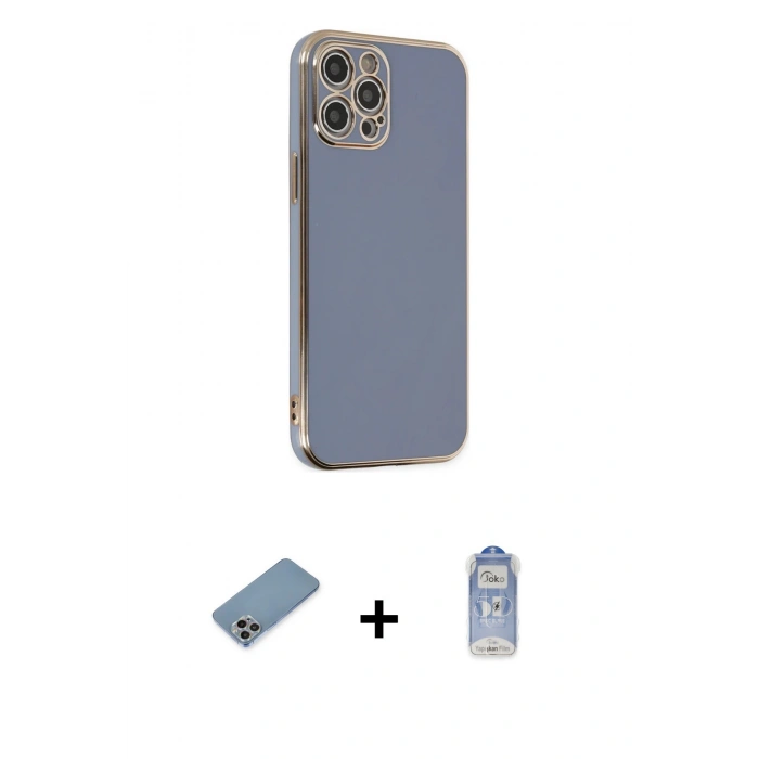 MARSİLYAN™- iPhone 12 Pro Max Kılıf Yankı Serisi - Siyah Joko Magic 5D Cam + Shine Kamera Lens Koruma Cam - GI