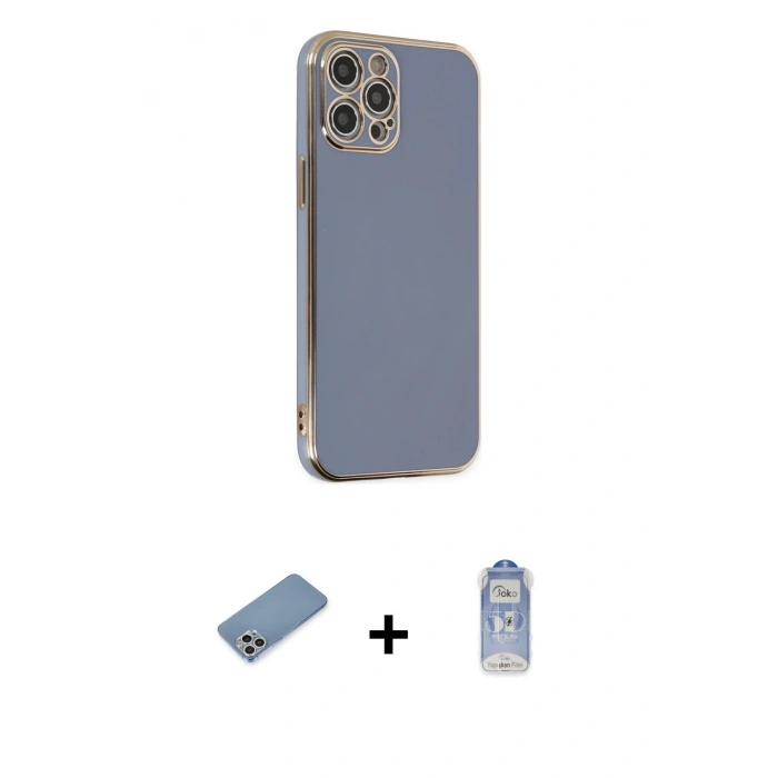 MARSİLYAN™- iPhone 12 Pro Max Kılıf Yankı Serisi - Siyah Joko Magic 5D Cam + Shine Kamera Lens Koruma Cam - GS