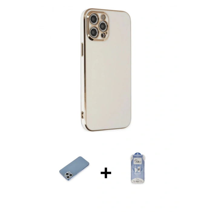 MARSİLYAN™- iPhone 12 Pro Max Kılıf Yankı Serisi - Siyah Joko Magic 5D Cam + Shine Kamera Lens Koruma Cam - GS