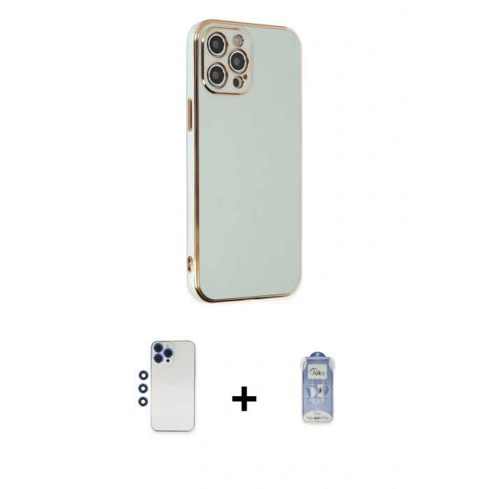 MARSİLYAN™- iPhone 12 Pro Max Kılıf Yankı Serisi - Siyah Joko Magic 5D Cam + Shine Kamera Lens - LT