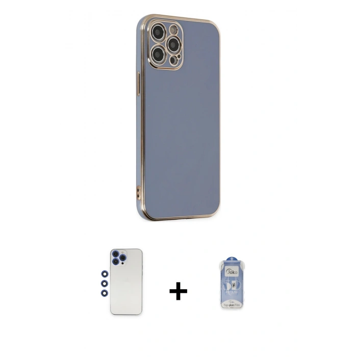 MARSİLYAN™- iPhone 12 Pro Max Kılıf Yankı Serisi - Siyah Joko Magic 5D Cam + Shine Kamera Lens - LT