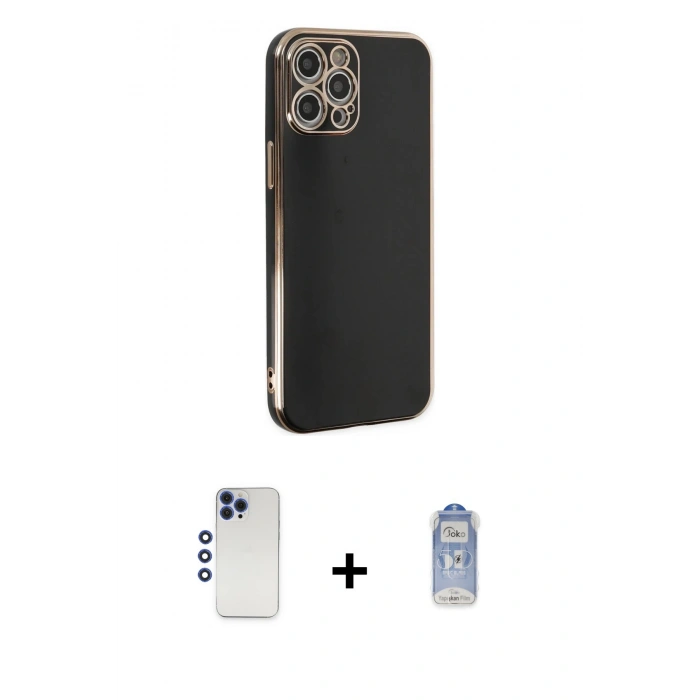 MARSİLYAN™- iPhone 12 Pro Max Kılıf Yankı Serisi - Siyah Joko Magic 5D Cam + Shine Kamera Lens - LT