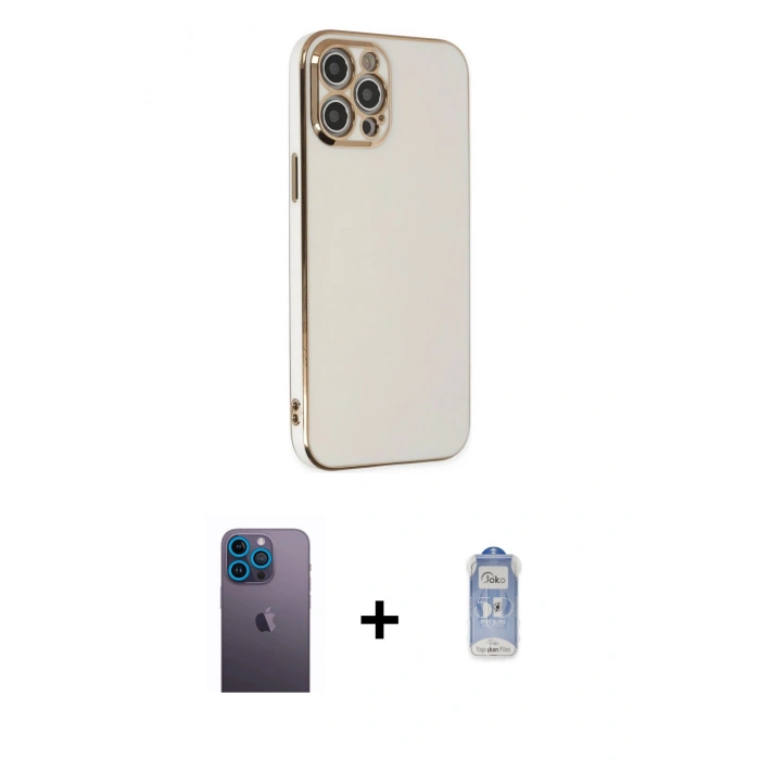 MARSİLYAN™- iPhone 12 Pro Max Kılıf Yankı Serisi - Siyah Joko Magic 5D Cam + Neon Fosforlu Kamera Lens - MI