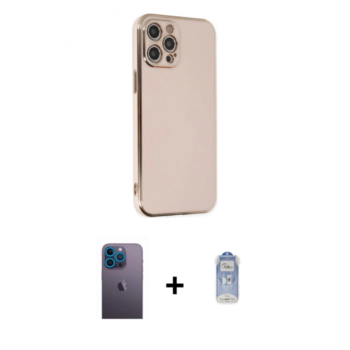 MARSİLYAN™- iPhone 12 Pro Max Kılıf Yankı Serisi - Siyah Joko Magic 5D Cam + Neon Fosforlu Kamera Lens - MI