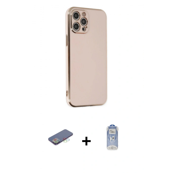 MARSİLYAN™- iPhone 12 Pro Max Kılıf Yankı Serisi - Siyah Joko Magic 5D Cam + Renkli Kamera Lens Koruma Cam - MI