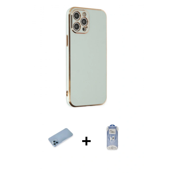 MARSİLYAN™- iPhone 12 Pro Max Kılıf Yankı Serisi - Siyah Joko Magic 5D Cam + Shine Kamera Lens Koruma Cam - MI