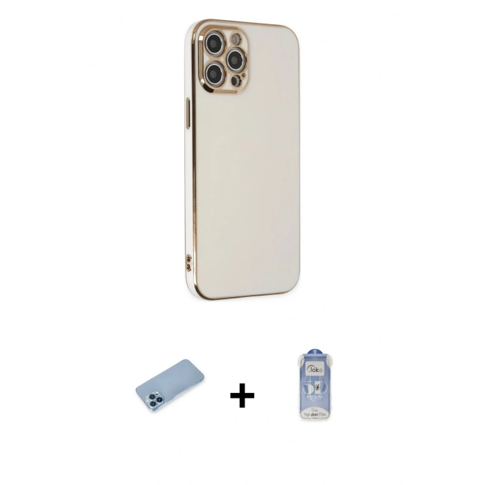 MARSİLYAN™- iPhone 12 Pro Max Kılıf Yankı Serisi - Siyah Joko Magic 5D Cam + Shine Kamera Lens Koruma Cam - MI