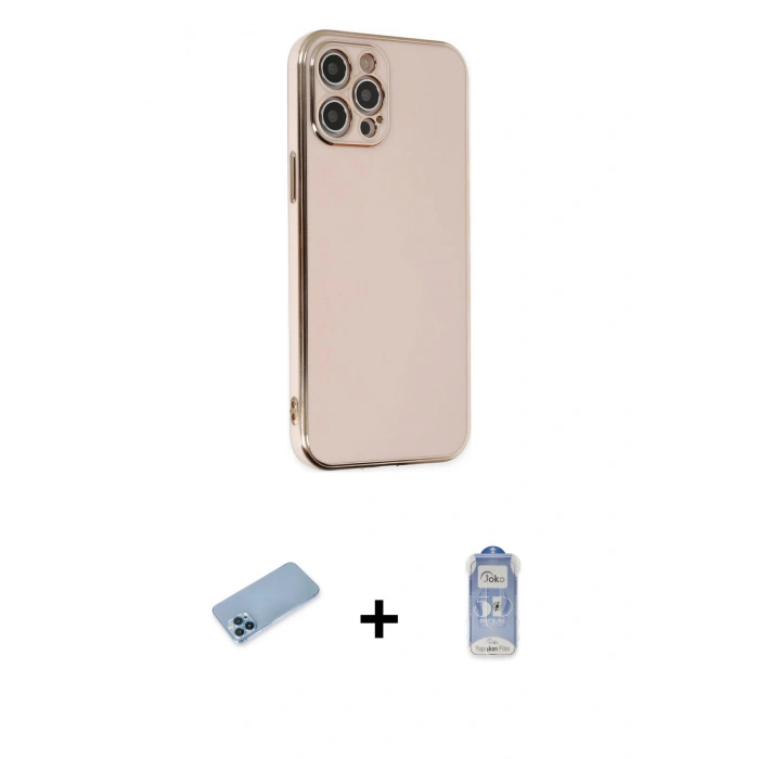MARSİLYAN™- iPhone 12 Pro Max Kılıf Yankı Serisi - Siyah Joko Magic 5D Cam + Shine Kamera Lens Koruma Cam - MI