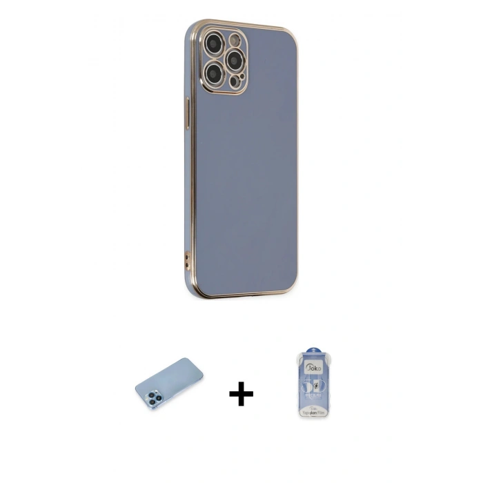 MARSİLYAN™- iPhone 12 Pro Max Kılıf Yankı Serisi - Siyah Joko Magic 5D Cam + Shine Kamera Lens Koruma Cam - MI