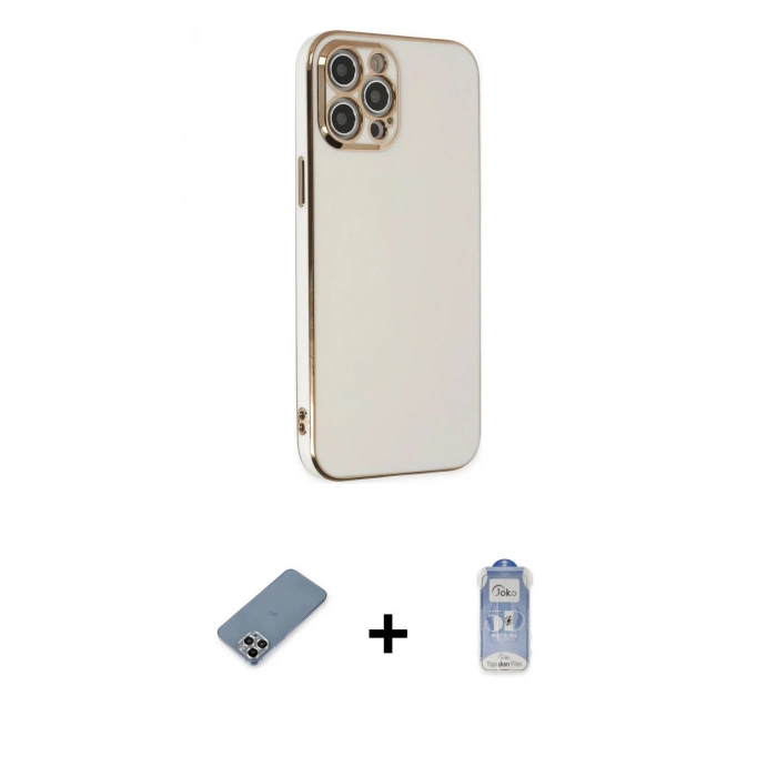 MARSİLYAN™- iPhone 12 Pro Max Kılıf Yankı Serisi - Siyah Joko Magic 5D Cam + Metal Kamera Lens Koruma Cam - GS