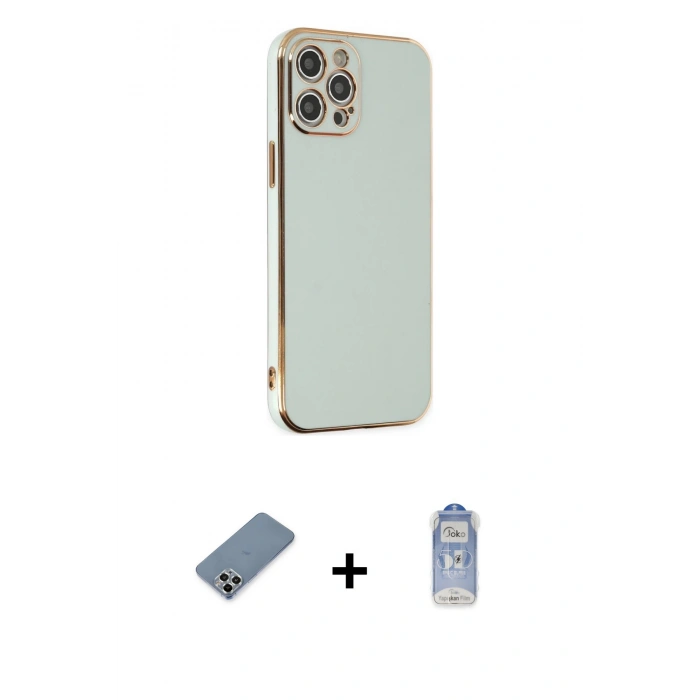 MARSİLYAN™- iPhone 12 Pro Max Kılıf Yankı Serisi - Siyah Joko Magic 5D Cam + Metal Kamera Lens Koruma Cam - GS