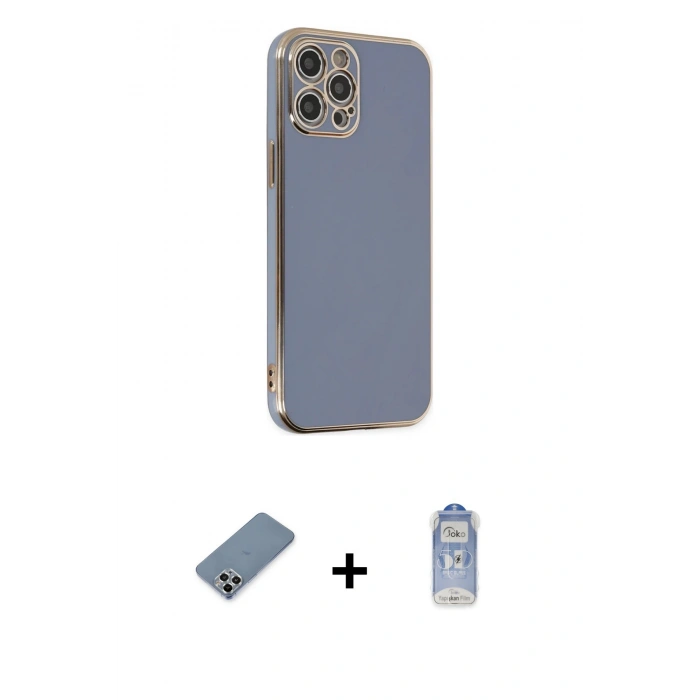 MARSİLYAN™- iPhone 12 Pro Max Kılıf Yankı Serisi - Siyah Joko Magic 5D Cam + Metal Kamera Lens Koruma Cam - GS
