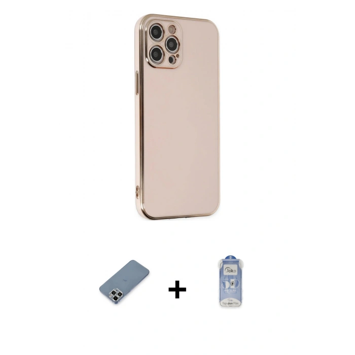 MARSİLYAN™- iPhone 12 Pro Max Kılıf Yankı Serisi - Siyah Joko Magic 5D Cam + Metal Kamera Lens Koruma Cam - GS
