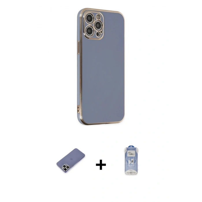 MARSİLYAN™- iPhone 12 Pro Max Kılıf Yankı Serisi - Siyah Joko Magic 5D Cam + Metal Kamera Lens Koruma Cam - GD