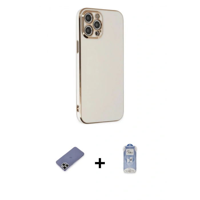 MARSİLYAN™- iPhone 12 Pro Max Kılıf Yankı Serisi - Siyah Joko Magic 5D Cam + Metal Kamera Lens Koruma Cam - GD