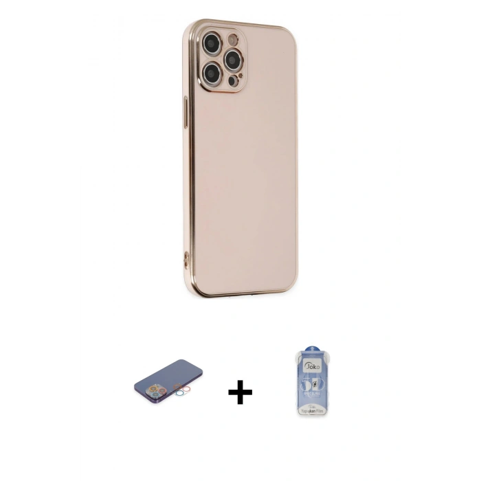 MARSİLYAN™- iPhone 12 Pro Max Kılıf Yankı Serisi - Siyah Joko Magic 5D Cam + Renkli Kamera Lens Koruma Cam - PE